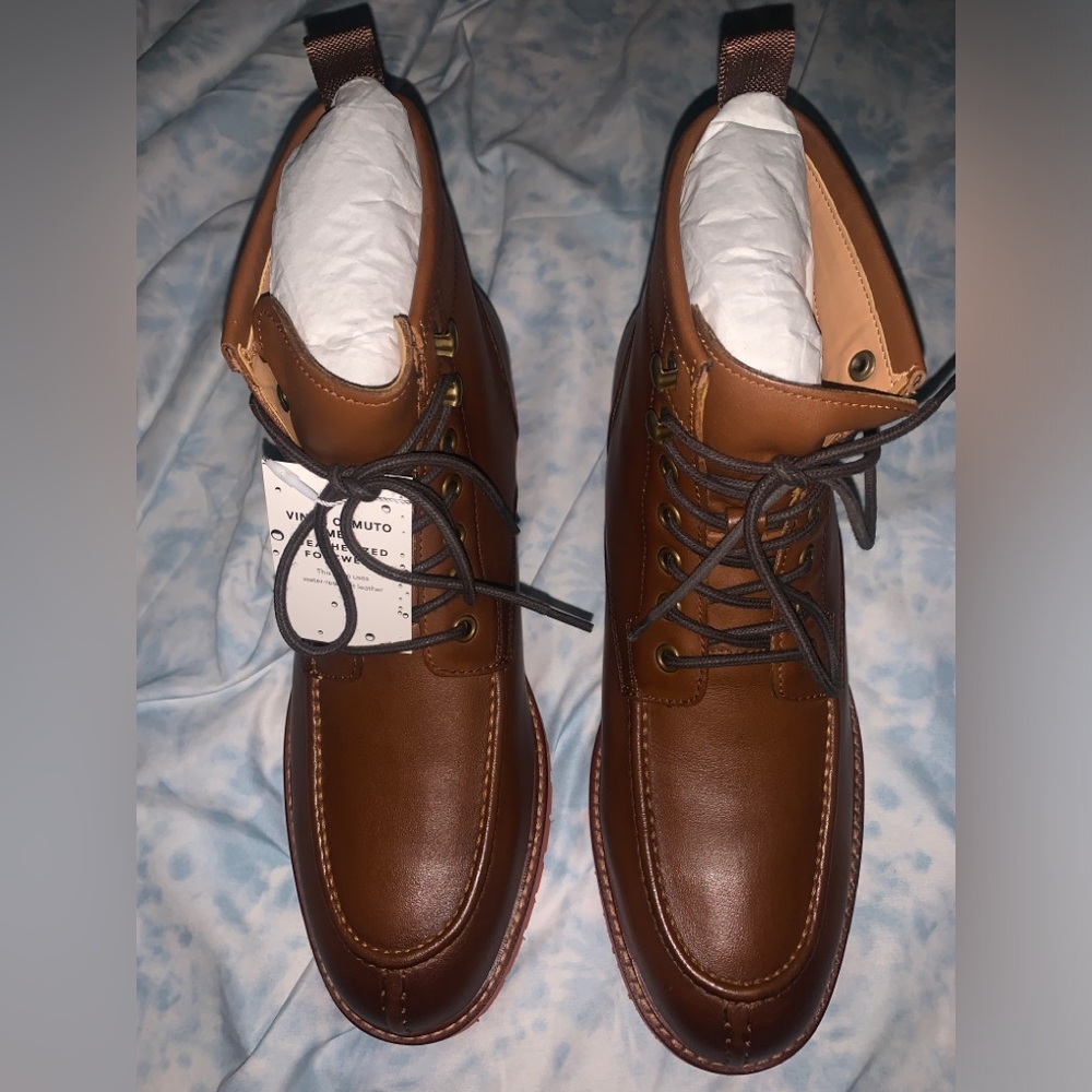 VINCE CAMUTO Mens Waterproof Cushioned Kameil Heel Lace-Up Leather Boots
